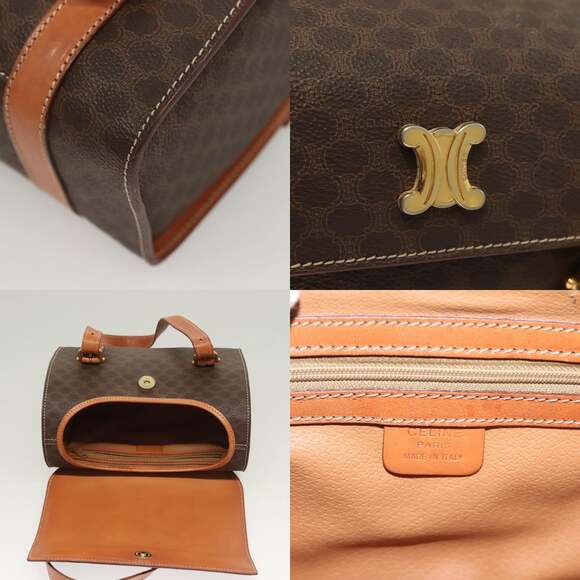 CELINE Macadam Canvas Hand Bag Pvc Leather Brown Gold - Picture 11 of 13